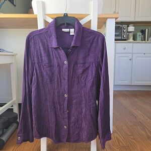 Chico's Deep Purple Silk Blend Button Down Shirt